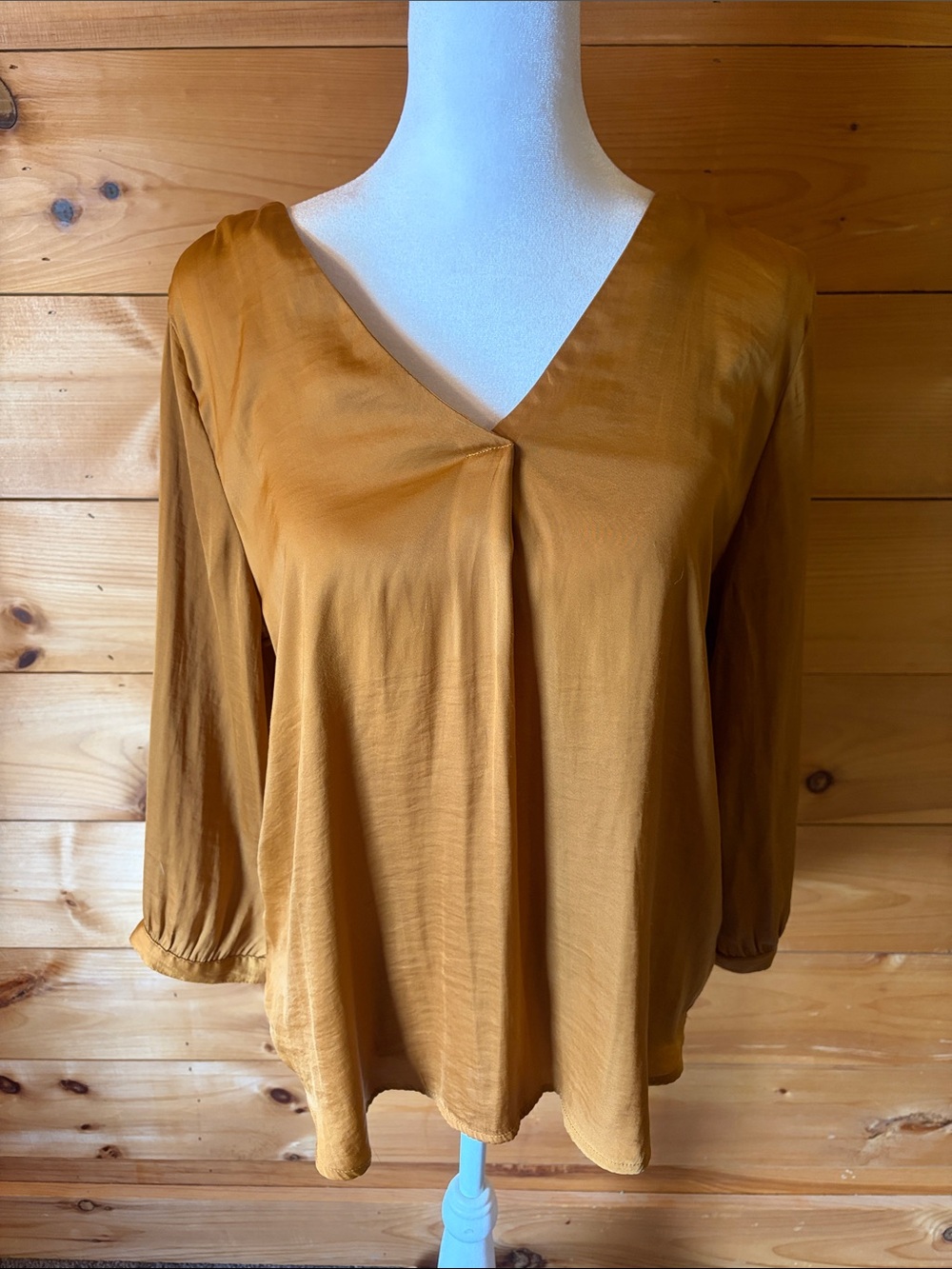 Women's V-Neck Long Sleeve Top - Mustard